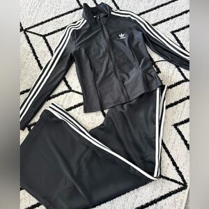 2pcs Adidas Women's Black and White Satin Track Suit set